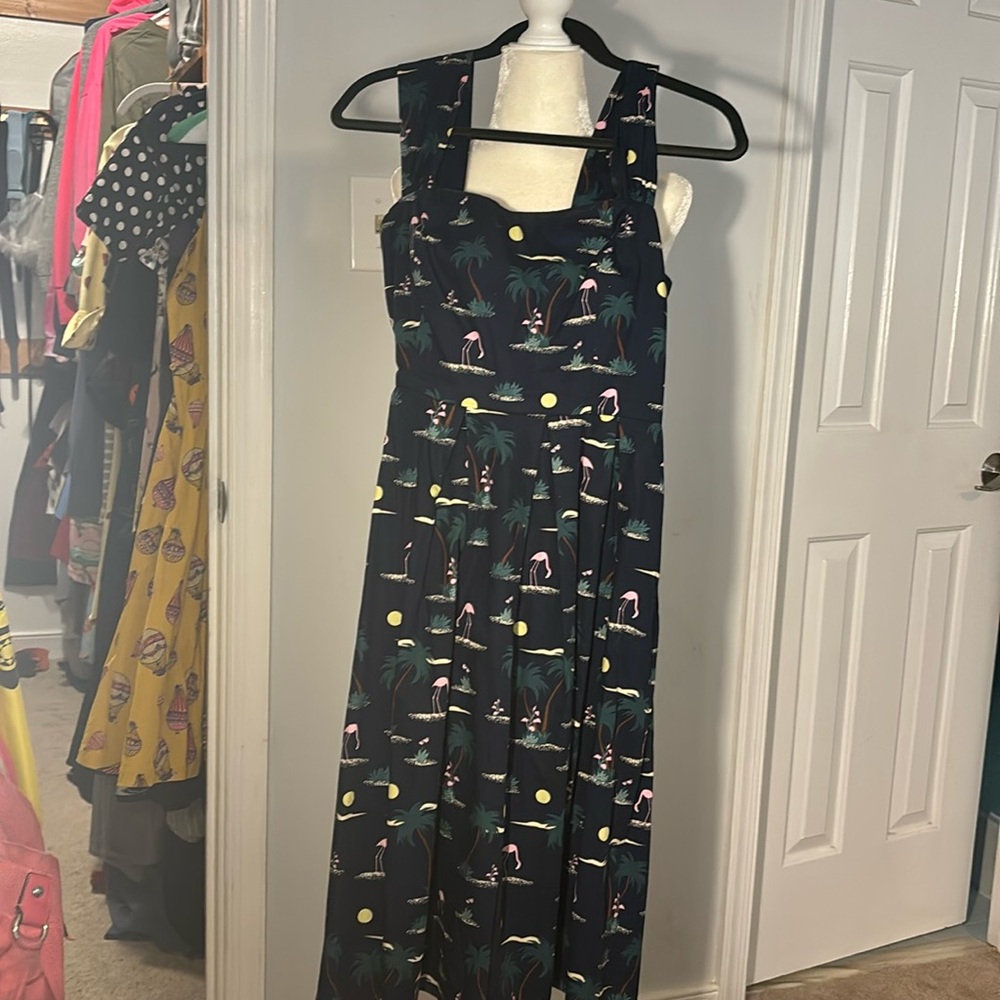 COLLECTIF FUN FLAMINGO AND PALM TREE DRESS